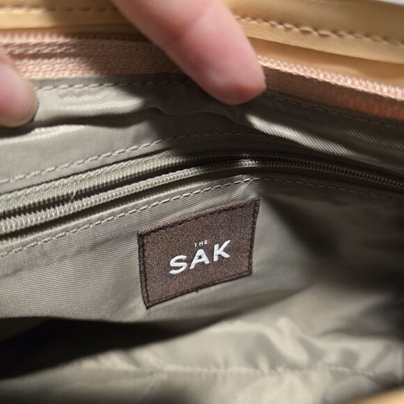 The Sak Y2K Shoulder Bag Knit Woven Purse Vintage 90s Hobo Cream Gray Crochet - Picture 10 of 11